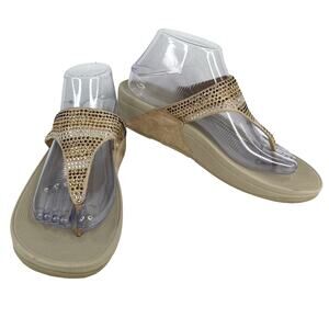 FitFlop Strobe Thong Flip Flop Sandals 9 Gold Silver Crystal Embellished